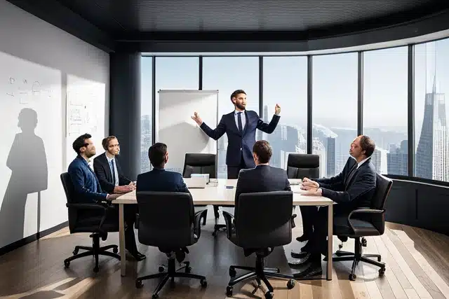 a small team of business professionals in a board room