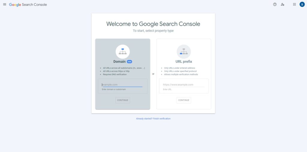 Google search console dashboard